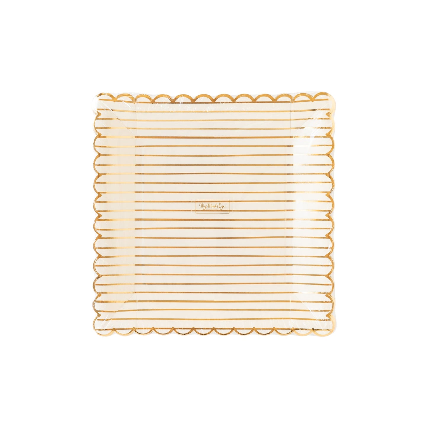 gold striped scalloped paper plates